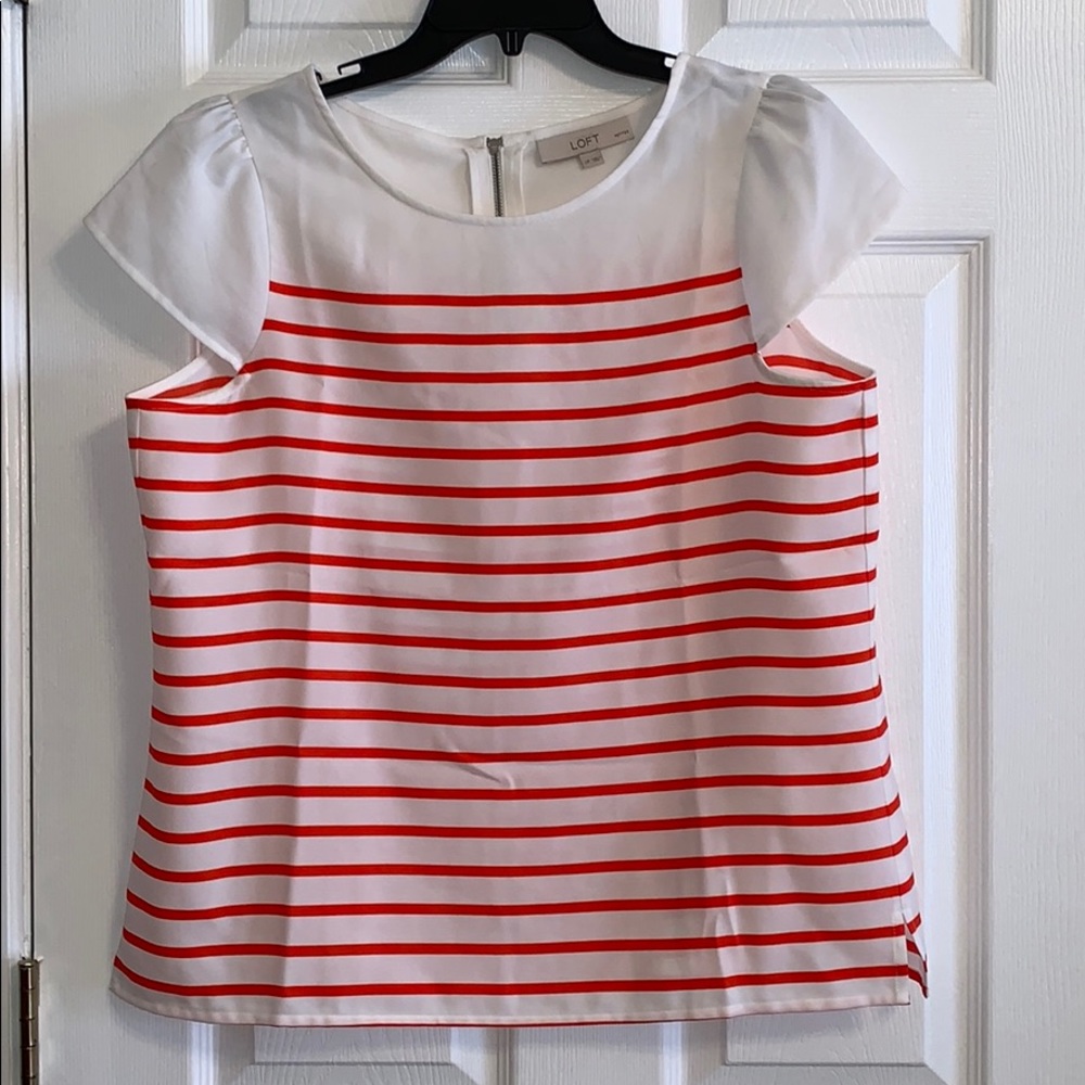 Ann Taylor LOFT White and Orange Blouse (sz LP)